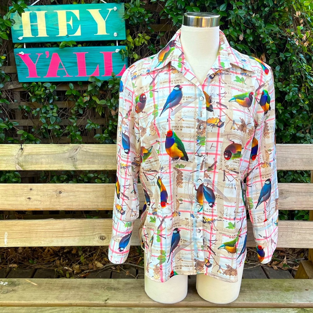 Mishca bird-plaid long sleeve button-up